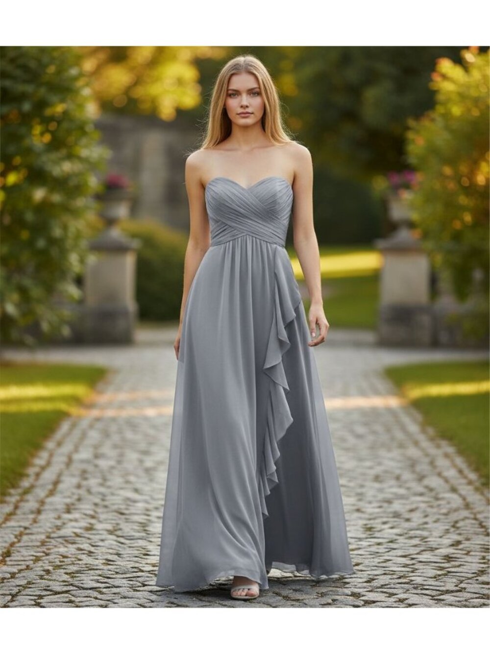 Davids Bridal Womens Strapless A-Line Chiffon Gown 16 Gray Formal Dress